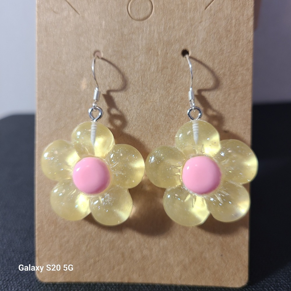 Handmade Flower Earrings Yellow Pink Cute Fun Floral Earrings for Women Girls
